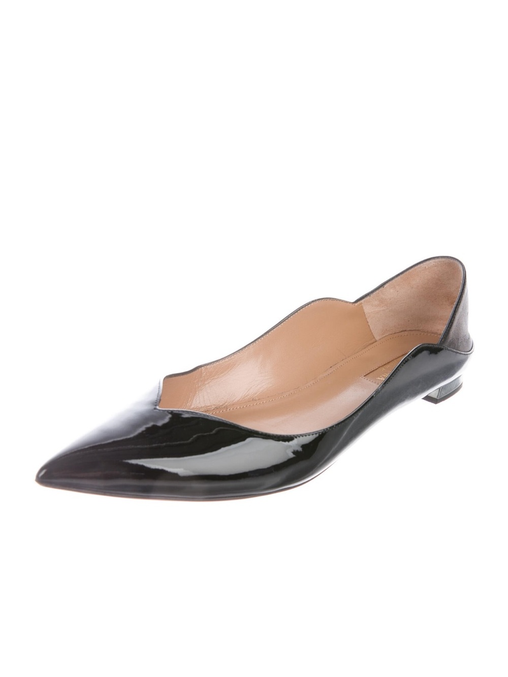 Aquazzura Pointed Toe Patent Leather Flat - Black Size 38/8